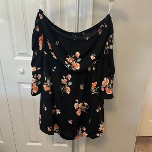 Floral Black and Orange Women's Off the shoulder dress Lulus